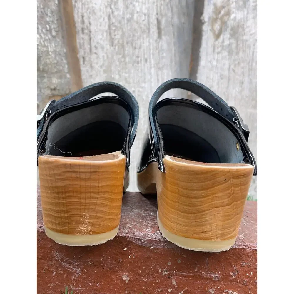 Hanna Andersson Black Patent Leather Wedge Clog Sandals EU30 Kids 12.5